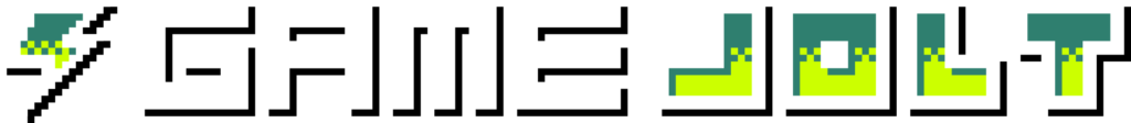 Pixel-art logo reading GAME JOLT in black, white, lime, and cyan.