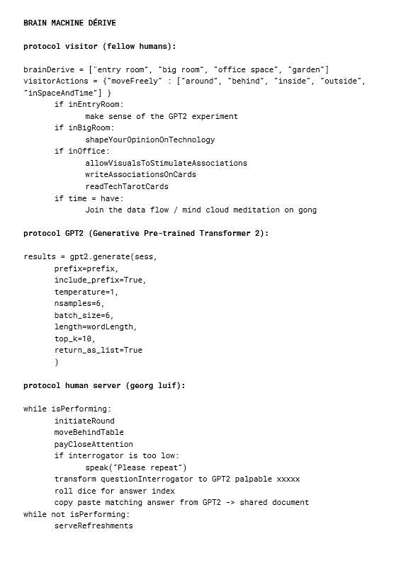 A white page shows dense monospaced protocol text about GPT2, brainwave-like data, and human server instructions.
