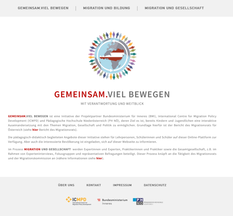 The Gemeinsam.Viel Bewegen website: a circle of figures around a map of Austria above the initiative’s introduction.